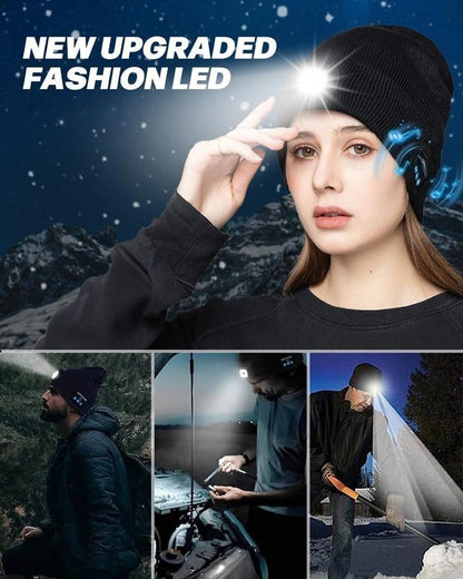 Unisex Bluetooth Beanie with 4 LED Lights & Cordless Headphones – USB Rechargeable Knit Hat