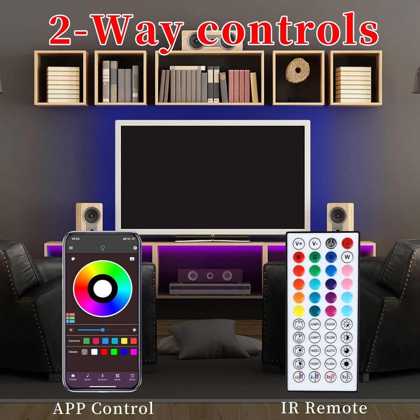 100ft RGB LED Strip Lights – Music Sync + Remote + App