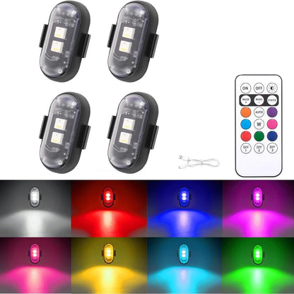 Waterproof RGB Wireless LED Strobe Lights – USB Rechargeable, IP65, Anti-Collision for Car, Bike, Motorcycle, Drone & RC Aircraft