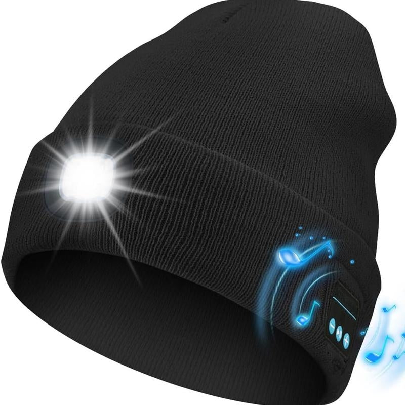 Unisex Bluetooth Beanie with 4 LED Lights & Cordless Headphones – USB Rechargeable Knit Hat