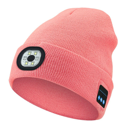 Unisex Bluetooth Beanie with 4 LED Lights & Cordless Headphones – USB Rechargeable Knit Hat